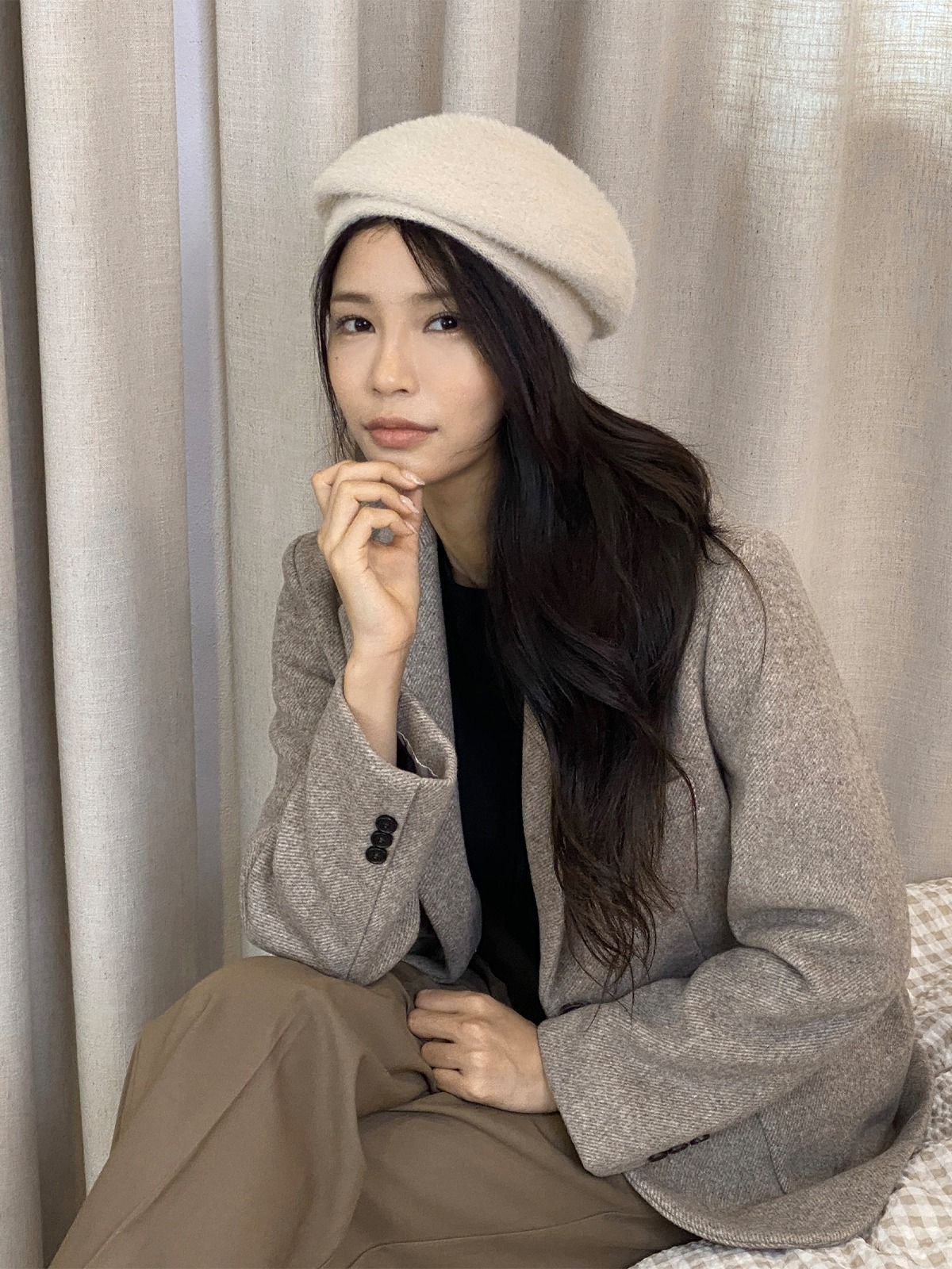 여자 베레모 LZJ012 여성 울 컬러 패션 모자